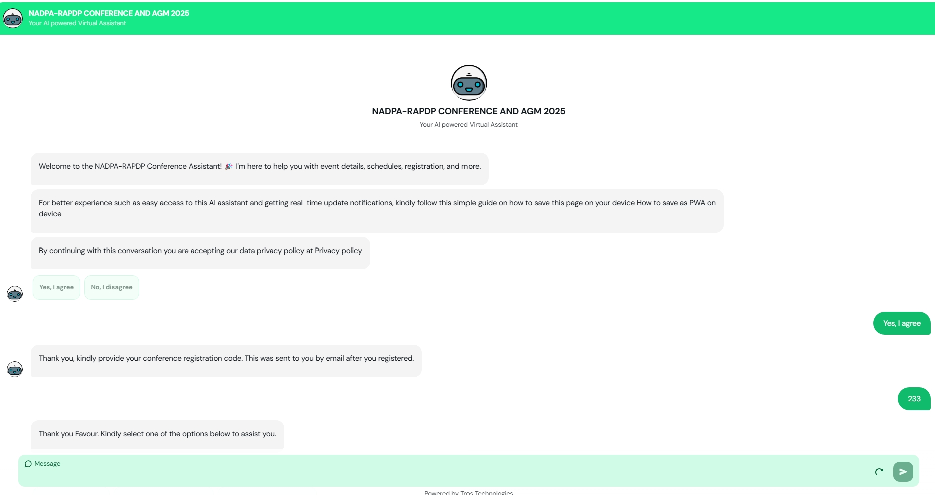 Screenshot of the NDPC Conference Bot project