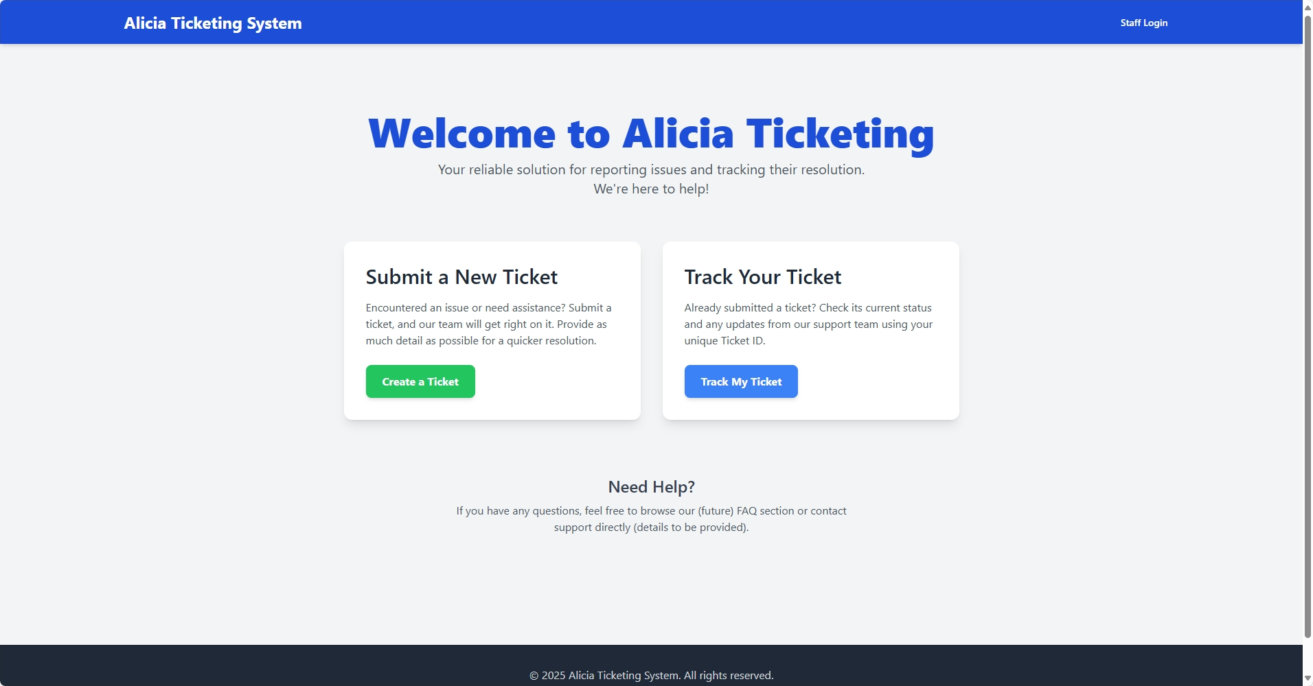 Screenshot of the Alicia Ticketing project