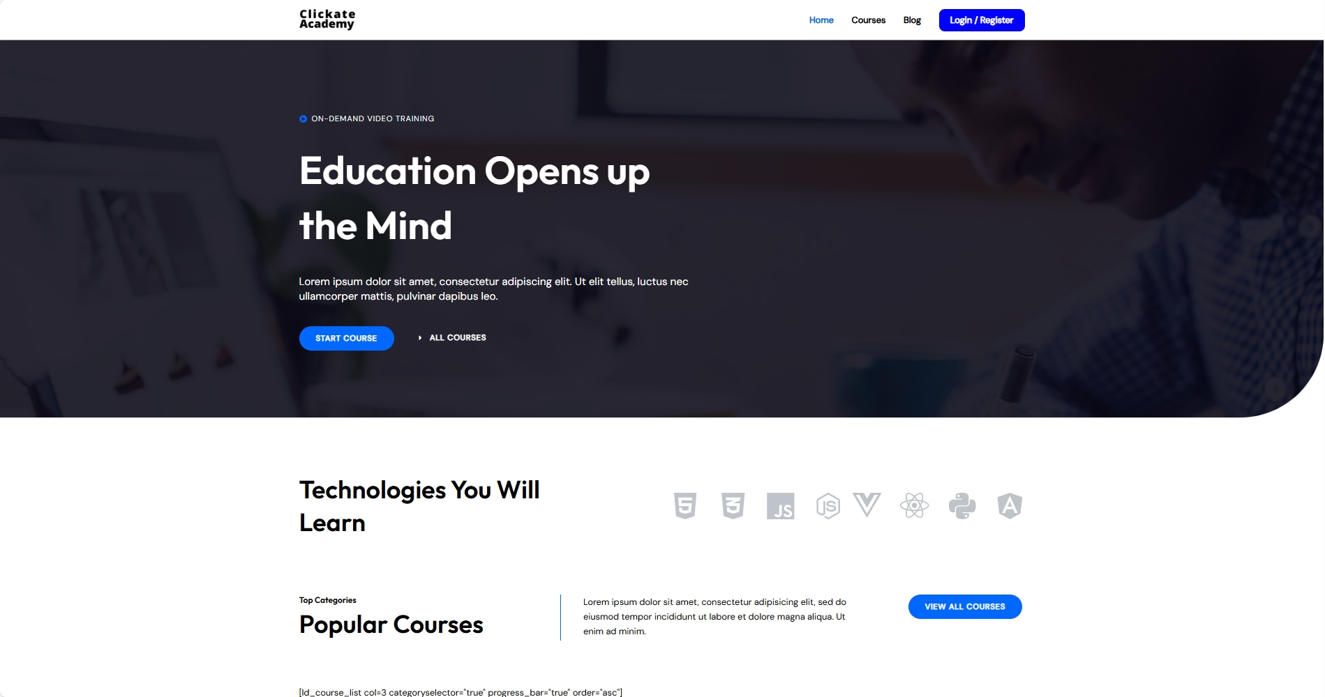 Screenshot of the Clickate Academy project